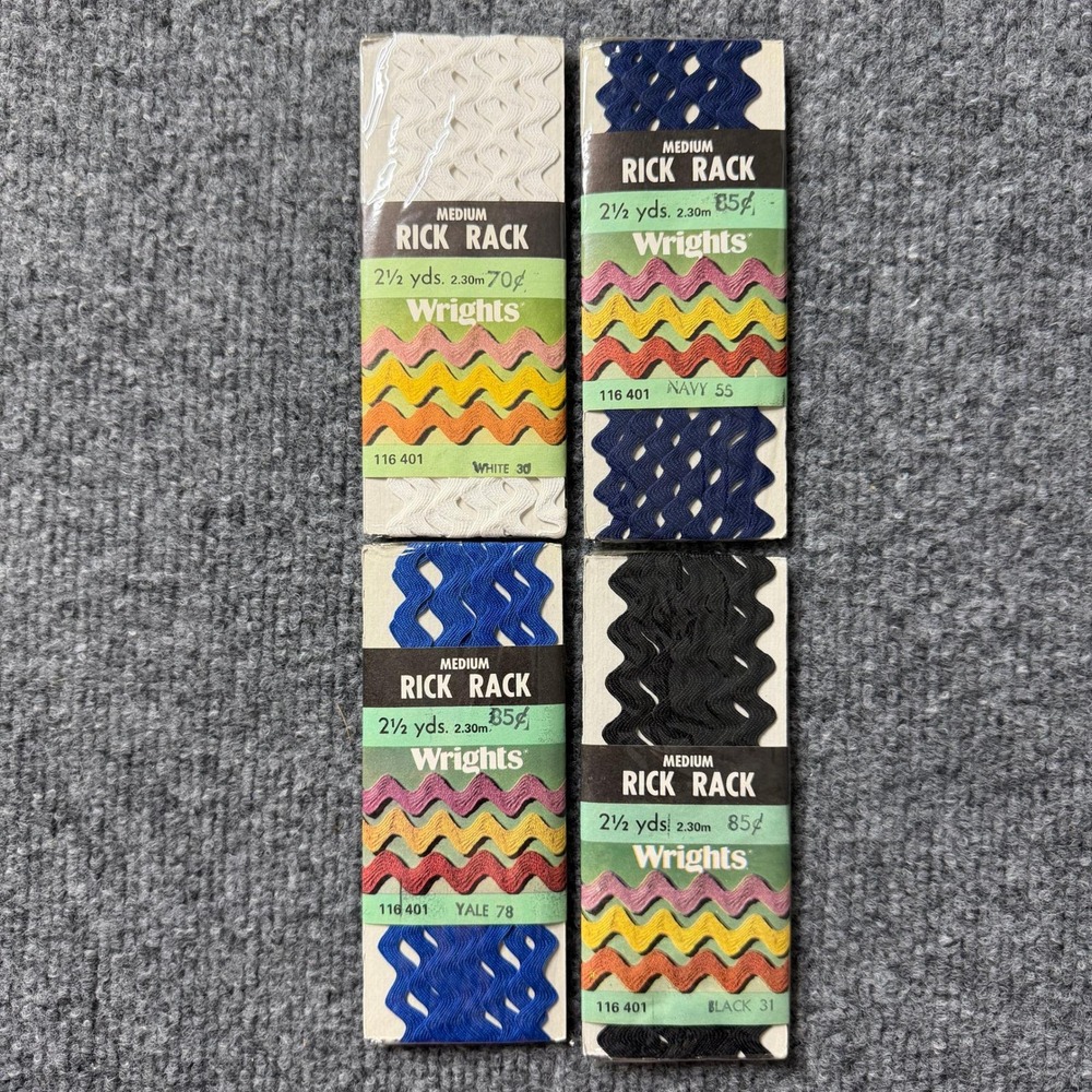 Vintage 80s Rick Rack Lot of 4 Medium Blue White Black Crafting Sewing DIY Trim